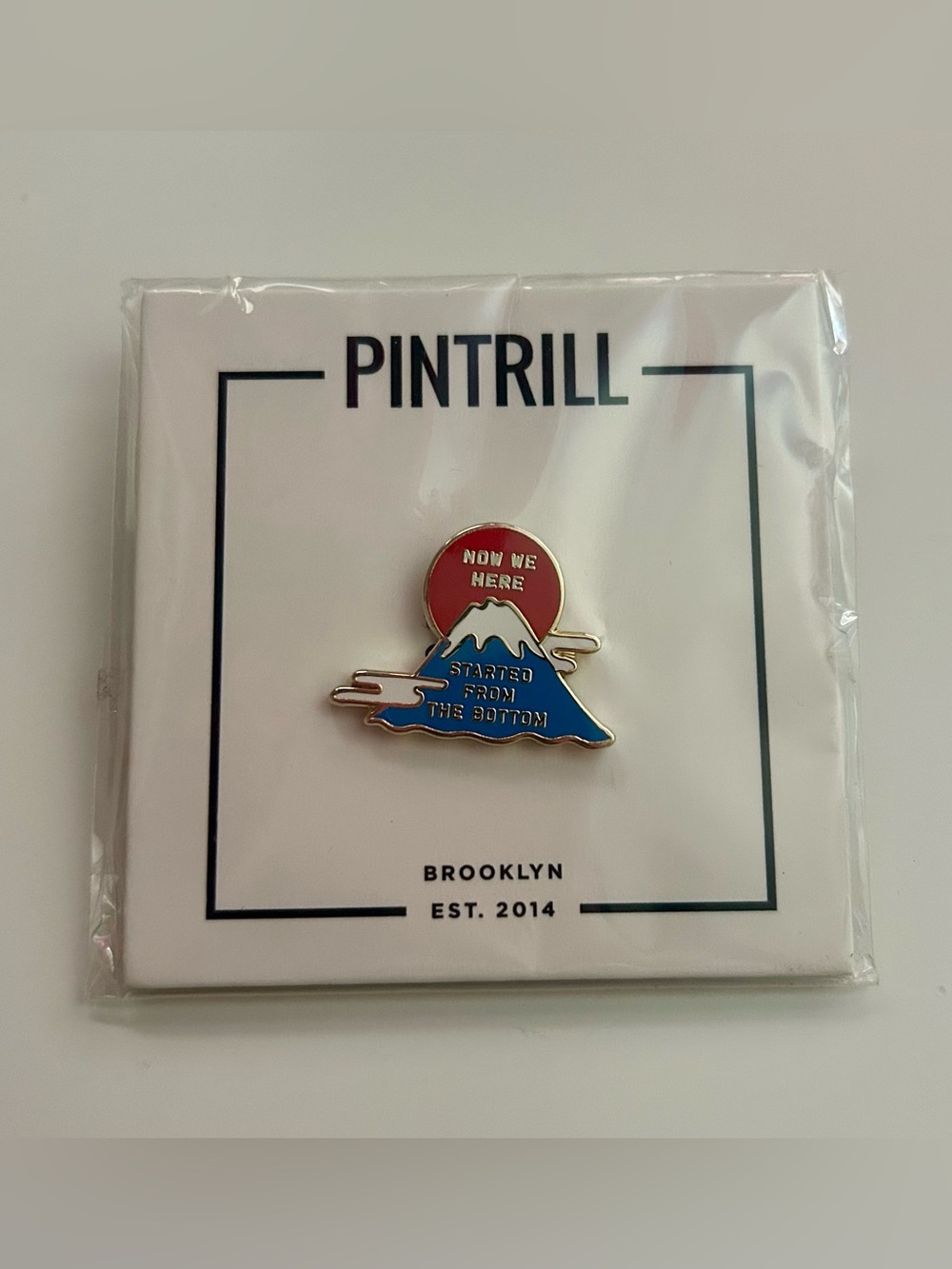 Pintrill Mt Fuji “Now We Here” Enamel Pin NWT Brooklyn Started From the Bottom